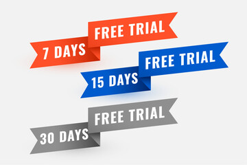 set of 7,15 and 30 days free trial ribbon banner