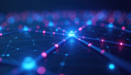 Obraz premium Futuristic Digital Network: Neon Blue & Purple Connections with Cinematic Lighting