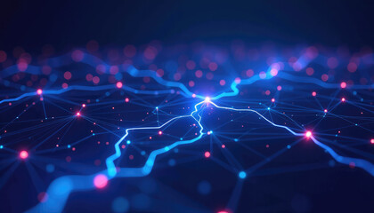 Futuristic Digital Network: Neon Blue & Purple Connections with Cinematic Lighting