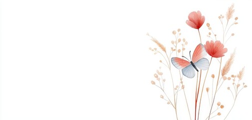 Naklejka premium Butterfly and flowers arrangement on white background.