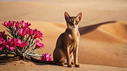 An Abyssinian Cat Poses Majestically in the Desert
