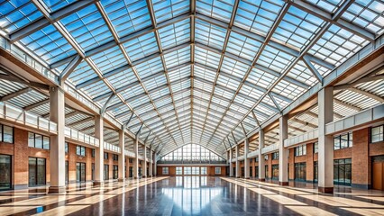 Fototapeta premium Symmetrical wide concrete roof interior with natural lighting