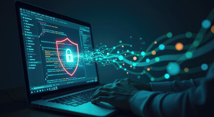 Fototapeta premium Phishing Attack Blocked: Secure Encryption and Digital Shield Protection on Screen