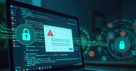 Fototapeta premium Phishing Attack Blocked: Secure Encryption and Digital Shield Protection on Screen
