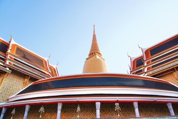 A beautiful pagoda top view of Wat Ratchabophit Sathitmahasimaram Ratchaworawihan, the most famous...