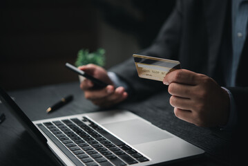 hand holding credit card digital wallet online payment and payroll commerce