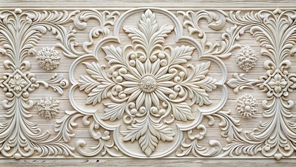 Obraz premium Symmetrical white wooden textures with decorative carving and fine detailing