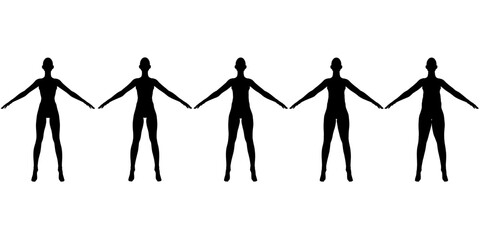 Before and after weight loss silhouette. An overweight girl stands in front of thin, slender, fit woman. Lifestyle Healthcare concept character pose front character animation silhouette vector design