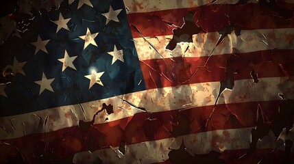 Naklejka premium Worn American Flag. Illustration background for presentation and wallpaper