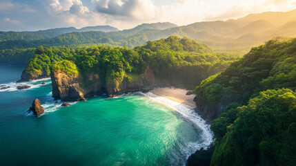 A beautiful beach with a rocky shoreline