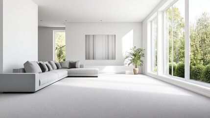 Fototapeta premium Spacious Living Room with Light Gray Carpet and Natural Light
