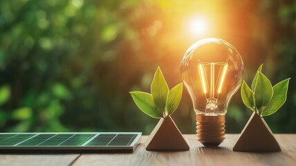 Sustainable greenery environmental concept. Smart home with energy-efficient lighting and solar panels, green living, eco-friendly innovation