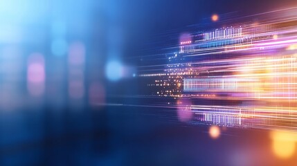 Digital background with glowing blue and orange dots on a dark wave in a technologically futuristic concept