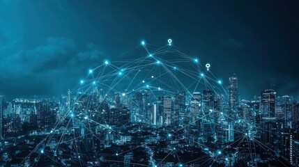 Fototapeta premium Night Cityscape with Network Connections