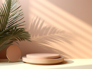 Obraz premium Minimalist 3D Podium with Summer Mockup and Natural Elements for Cosmetic Product Presentation