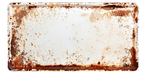 A white rectangle with rusted edges is isolated on a Empty background.