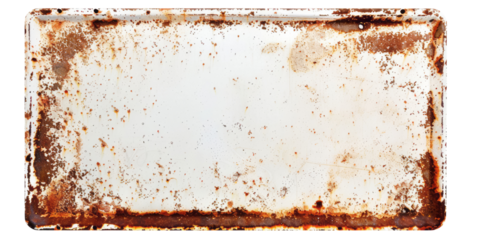 A white rectangle with rusted edges is isolated on a Empty background.