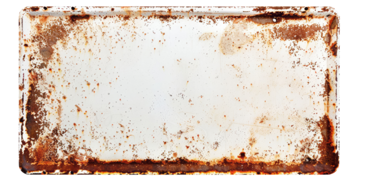 A white rectangle with rusted edges is isolated on a Empty background.