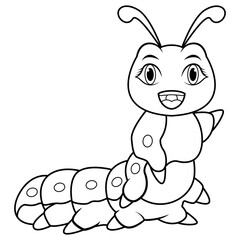 Cartoon happy caterpillar line art