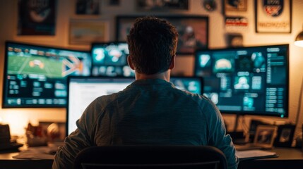 An over the shoulder view of a coach using a laptop to analyze game footage
