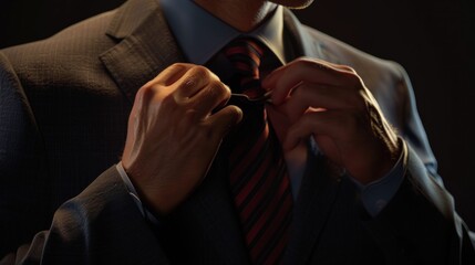 Fototapeta premium A Man Adjusting His Tie in the Shadows