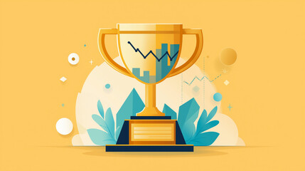 Golden trophy displaying a graph on its surface, symbolizing success and achievements as the new year starts