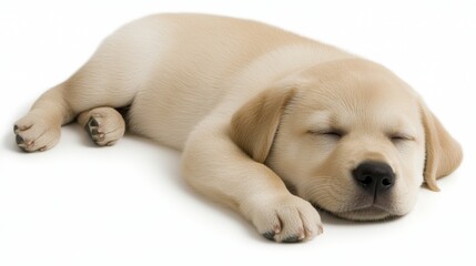 Adorable Golden Retriever Puppy Sleeping on White Background