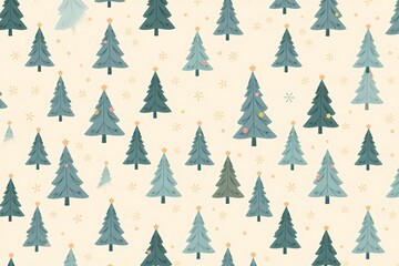 Pastel Christmas tree pattern with snowflakes and stars.generative AI
