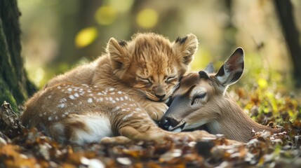 Obraz premium Sweet Moment of a Lion and Friend Nuzzling Together