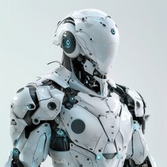 Futuristic Android Cyborg Robot in Armored Suit, Artificial intelligence concept, AI generated image