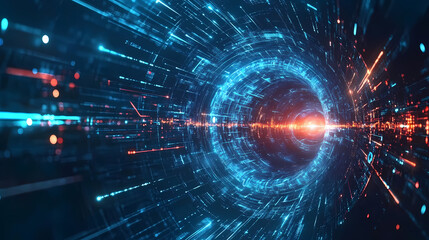Lush realism futuristic space time portal improving global transportation network through advanced digital technology and cosmic energy. Portal Through Time. Illustration