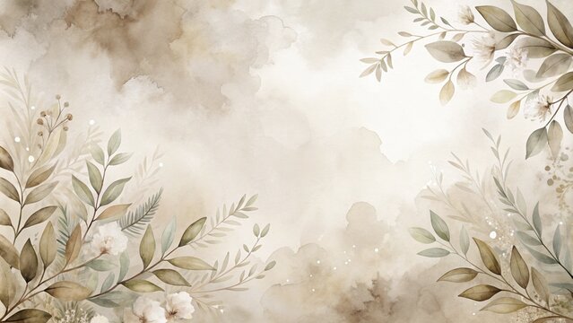 Watercolor floral frame on beige background