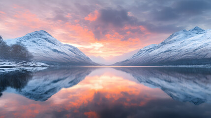 Fototapeta premium Serene Winter Sunset Reflected on Calm Waters