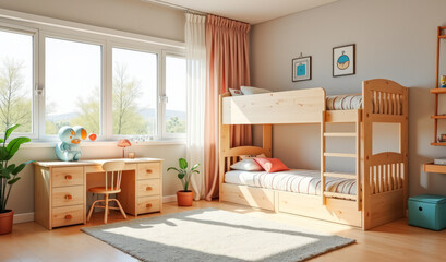 Fototapeta premium stylish children's room with a bunk bed