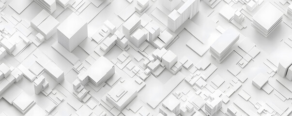 Minimalist Top-Down Cityscape with Geometric Buildings on White Background