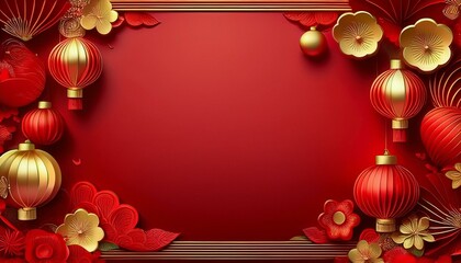 Chinese New Year Red and Gold Decorative Frame