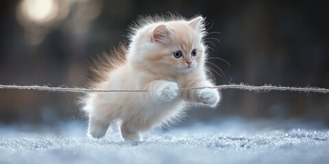 Fototapeta premium a small kitten is walking on a rope