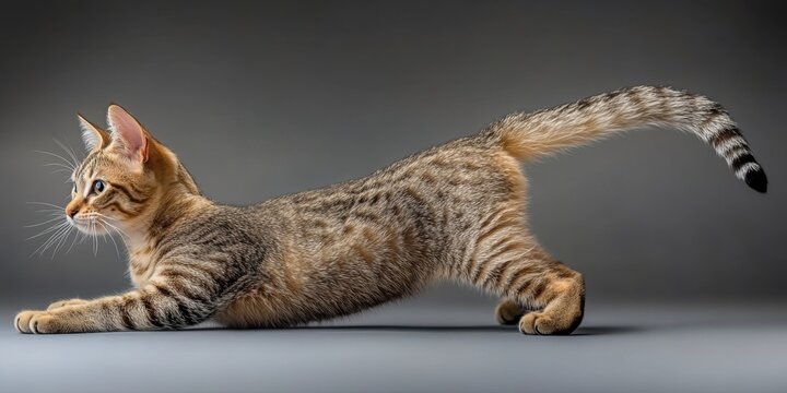 a cat is playing with a toy on a gray background
