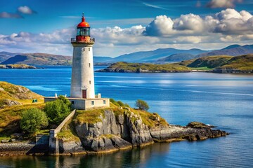 Tarbert Lighthouse on the coast with beautiful bokeh effect, perfect for nautical themed designs