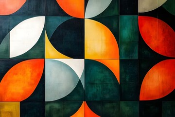Fototapeta premium Vibrant Abstract Geometric Pattern with Contrasting Green and Orange Shapes