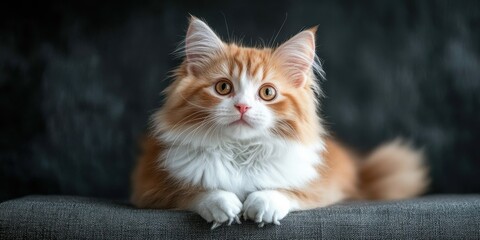 a cat sitting on a couch looking up