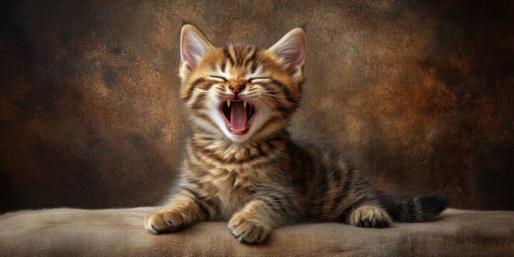a kitten yaking out on a couch