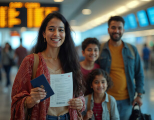 Indian family  holding passport in the airport