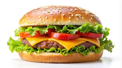 Tasty hamburger isolated on white background with blurred depth of field