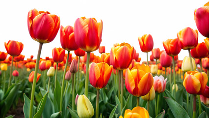 a tulip field isolated on white background as transparent. PNG. AI GENERATED.