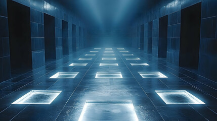 Blue Tile Corridor 3D Illustration