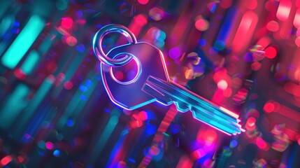 Fototapeta premium Cybersecurity Key with Neon Glow