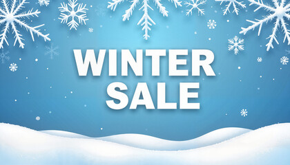 Winter sale banner with snowflakes and blue background