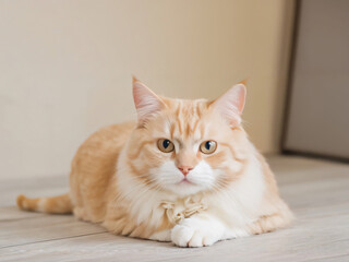 Obraz premium A cat sits against a plain background
