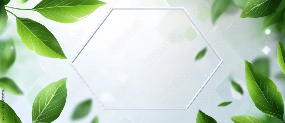 Sticker Green Leaves with Hexagon Frame